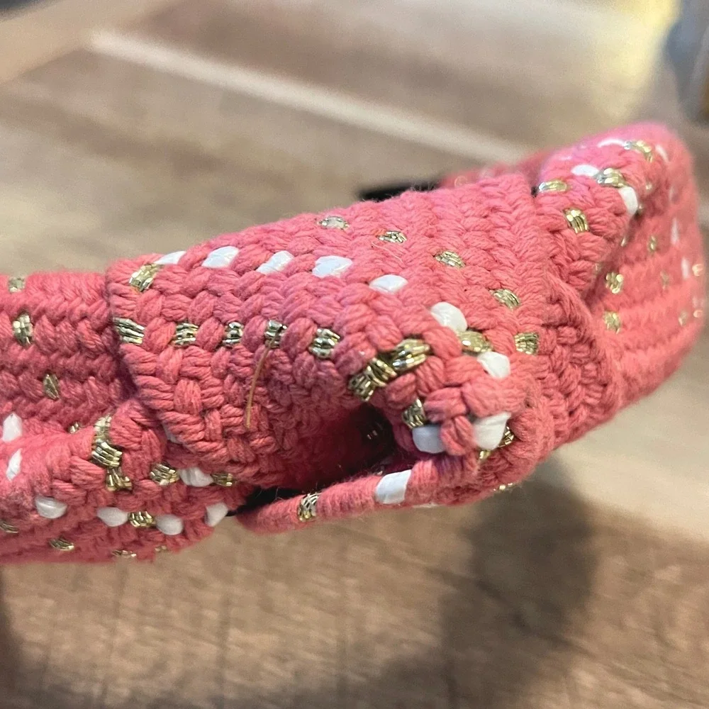 Coral Pink‎ Cotton Knotted Headband Sparkle Gold White Dots Women Accessory